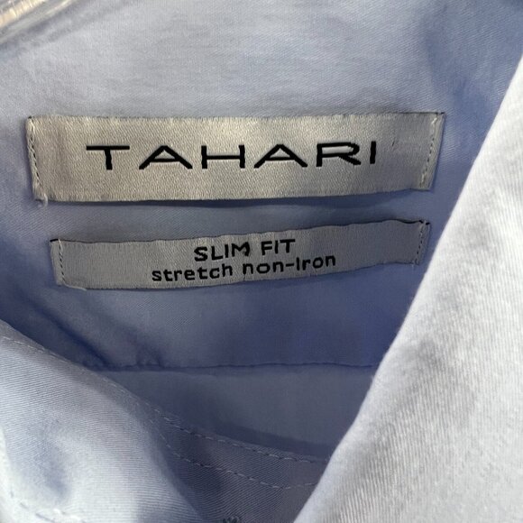 Tahari Mens Shirt Small Blue Button Front Long Sleeve Slim Fit Non Iron Stretch - Picture 4 of 10